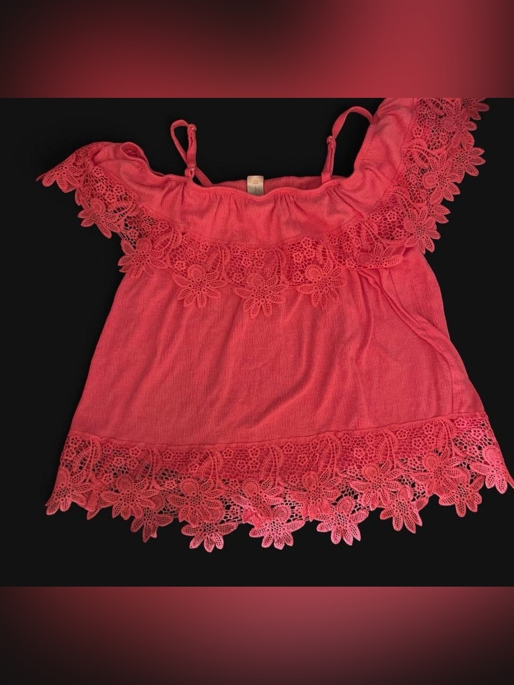 Women’s Medium -Coral Lace-Trim Off-Shoulder Tank Top